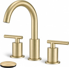 Brushed Gold Bathroom Faucet 3 Hole, 8 Inch Widespread Bathroom Faucets with Pop