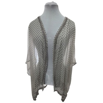 ANTHROPOLOGIE ANDERSEN & LAUTH Beaded Geometric Print Kimono One Size Beige Gray