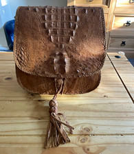 Brown Leather Real Crocodile Textured Shoulder Bag