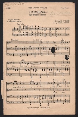 Carmena by Baum and Wilson, from The Laurel Octavo - Sheet Music - 1913