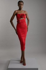 Karen Millen Bodycon Midi Dress XS in Red RRP £139