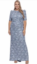 Xscape Size 16 Blue Sequin Lace Formal Gown Maxi Dress