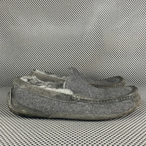 Ugg Ascot mocassini ciabatte mocassini uomo taglia 10 grigio pelle shearling slip on