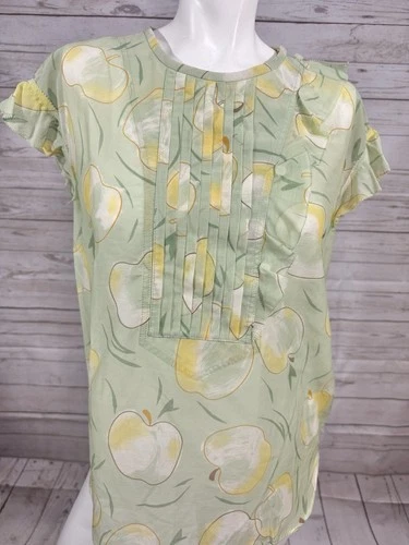 Coach Apple Print Ruffle Buttoned Blouse Sheer New Size 02