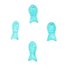 Bright Aqua Sea Glass Fish Pendants Set of 4 Indonesia Blue Large Hole