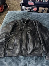 Unik Premium Leather Motorcycle Biker Jacket Black Size M with removable Liner