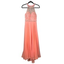Rachel Allan Princess Coral Beaded Halter Neck Gown Formal Prom Dress Size 6