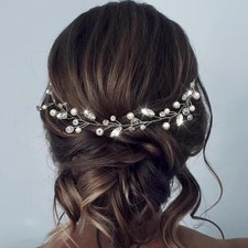 Pearl Wedding Hair Vines Silver Crystal Hair Pieces Bridal Wedding Headband A...