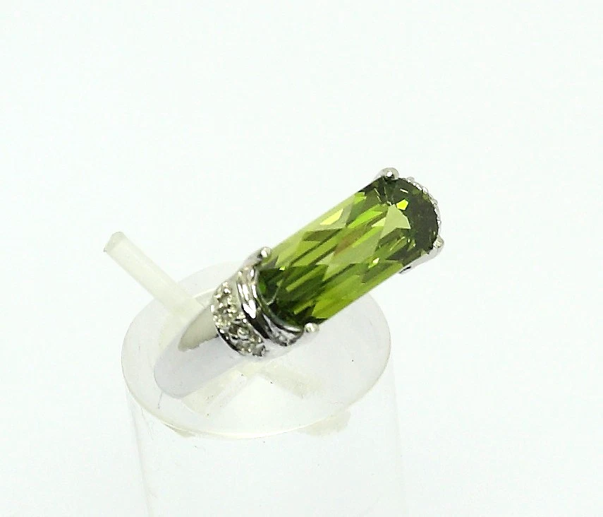 ♦♦ Ring in 18 kt 18k 750 er Weiß Gold mit Peridot Topas Weiß Gr. 57 Goldring - Bild 3 von 4