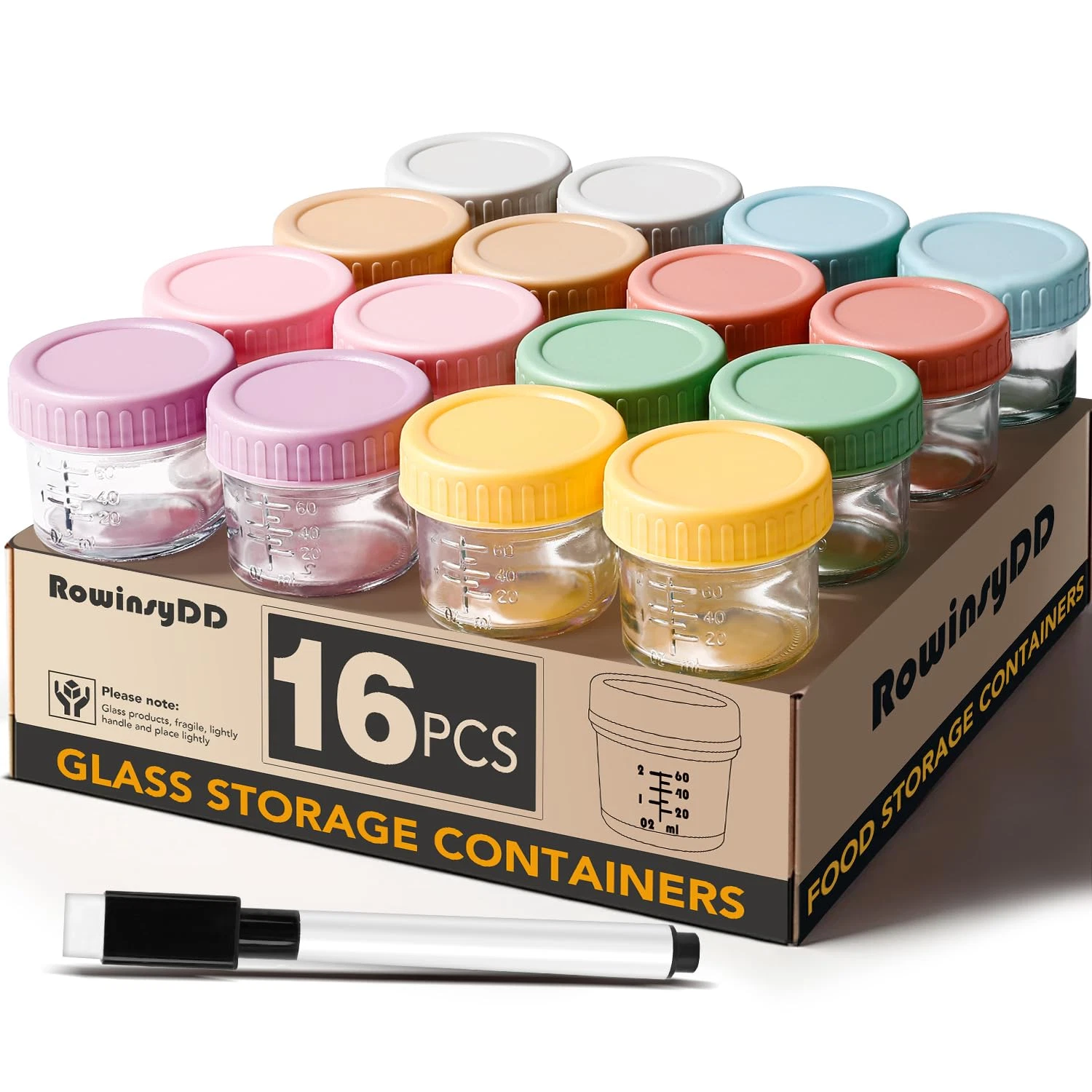 16 Pack Glass Baby Food Storage Containers, 4 Oz Leakproof Baby Food Jars with L