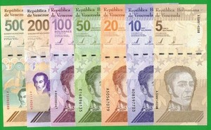 Venezuela 5 10 20 50 100 200 500 Bolivares Banknotes x7 World Currency