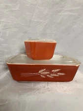 Vintage Pyrex Autumn Harvest Wheat Refrigerator Dish Casserole #503b, #501b