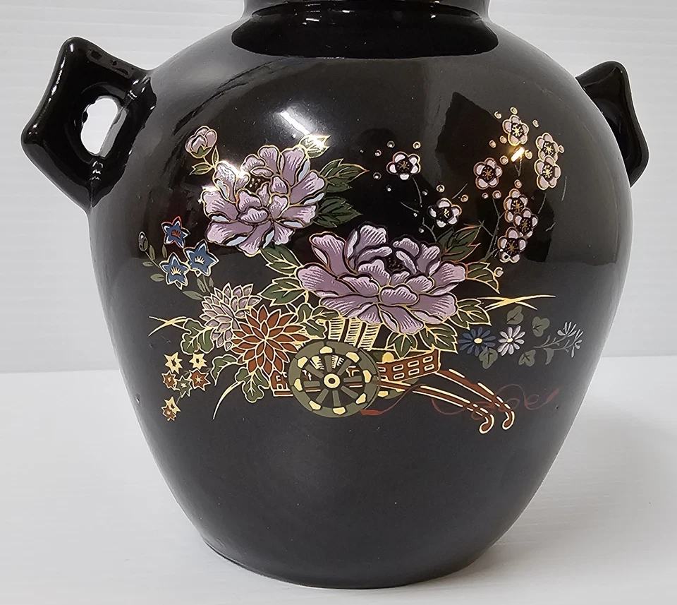 Vintage Kutani Bulb Vase Urn Floral Print Japanese Style With Handles Porcelain - image 2 of 4