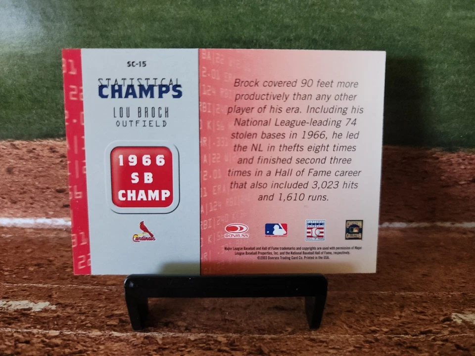 2003 Donruss Champions Statistical Champs Lou Brock #SC-15 HOF - Image 2 of 2