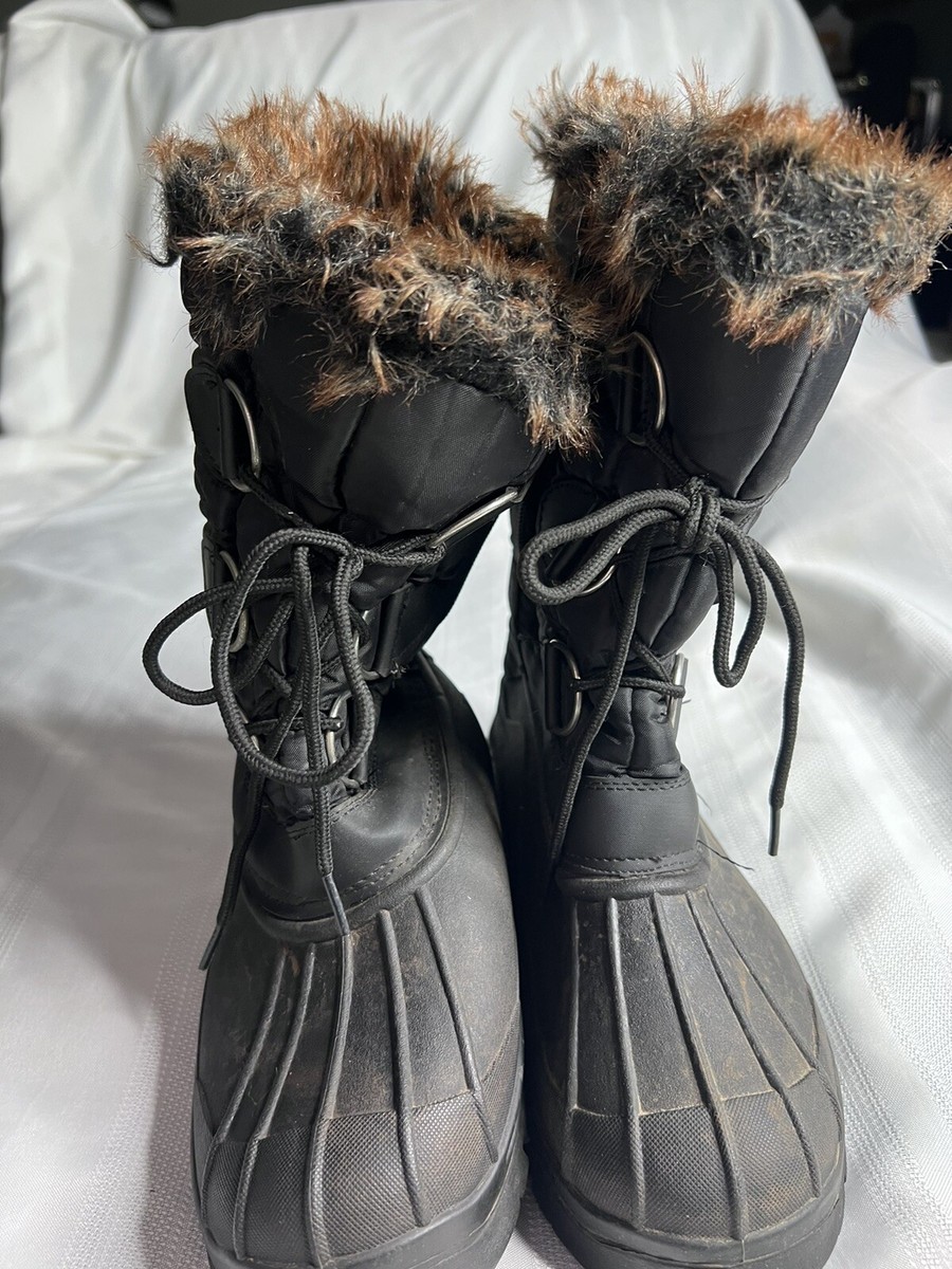 Shoelace Weatherproof Snow boots Women's Size Black/ Brown Faux