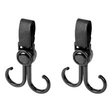 2 Pcs Rotatable Double Hook Baby Stroller Hanger with Adjustable Loop Fastener