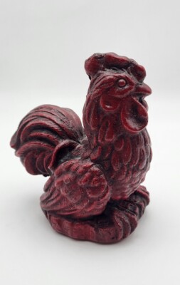 Country Farmhouse Decor Rustic Red Rooster Chicken Heavy Figurine Vintage 80's