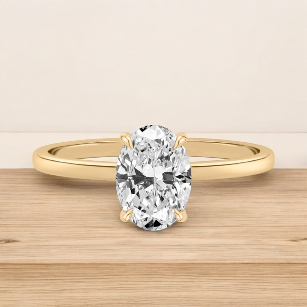 14K Yellow Gold Oval Cut Ct Diamond Engagement Ring IGI Lab