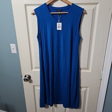 Eileen Fisher V/Scoop Neck Midi Dress Women's S Blue Jersey Knit NWT BB2