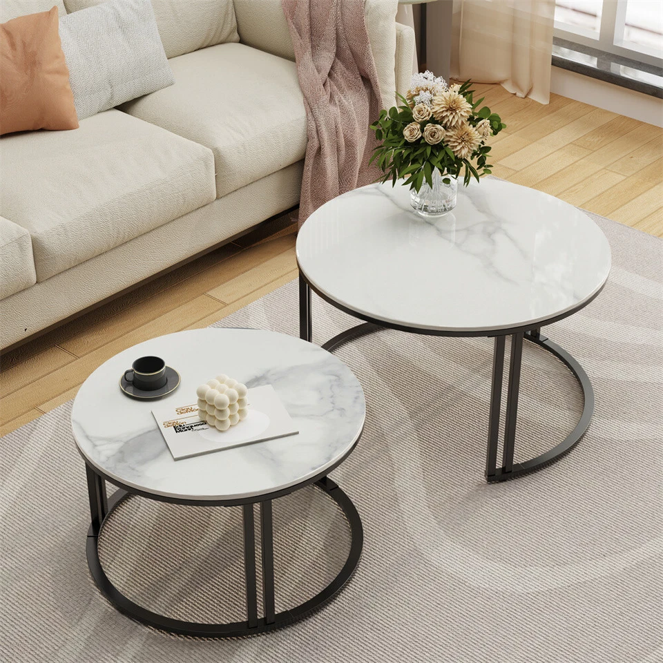 Wisfor Nesting Coffee Table Set Of 2 Round Solid Sintered Stone Top 23/28inch - Image 2 of 4