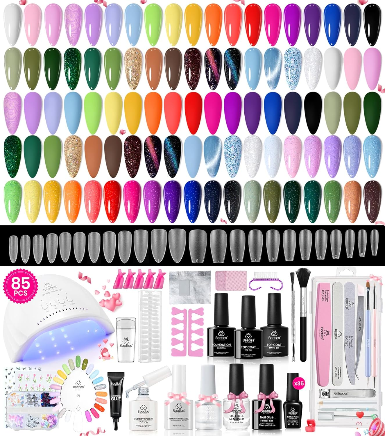 85-Piece Spring Gel Nail Polish Kit with UV Light - 35 Vibrant Colors & Essentials