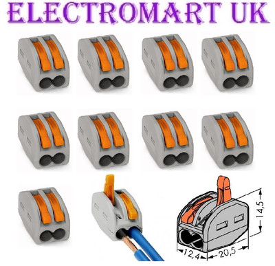 10 X 222-412 ORIGINAL WAGO 2-FACH FEDERHEBEL KABEL DRAHTKLEMME STECKER BLOCK