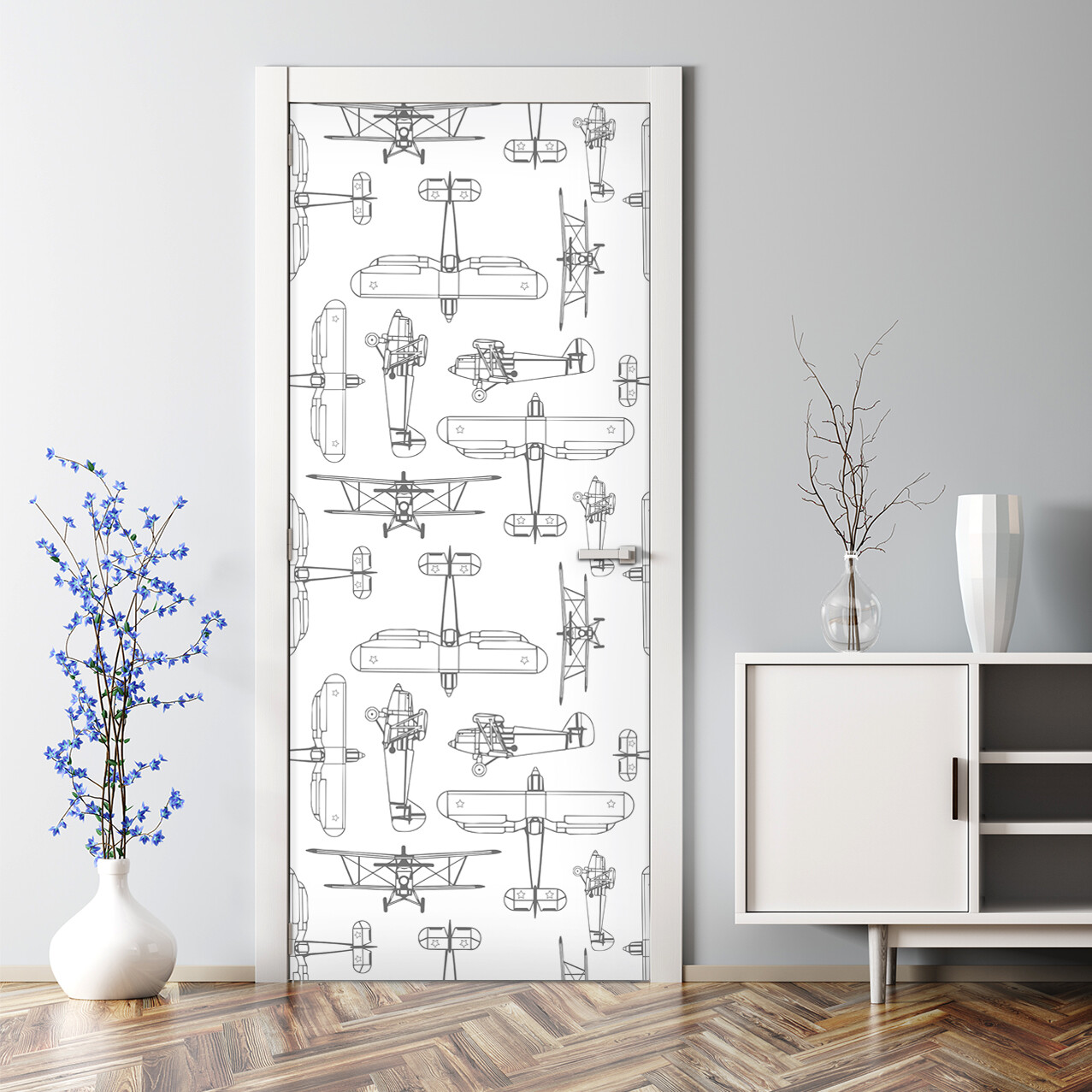 Airplanes removable white Door Decal Reusable self adhesive wallpaper Door Decal