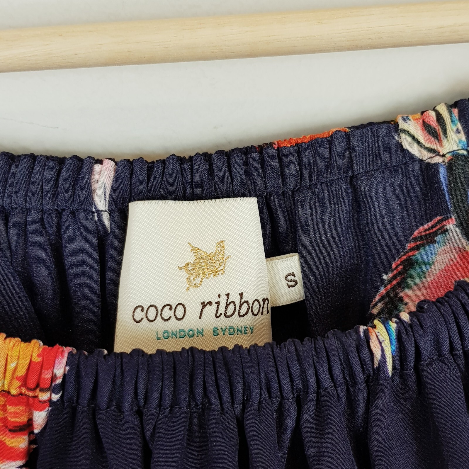 COCO RIBBON Womens Navy Parrot 4way Silk Frill Dress [ Size S or AU