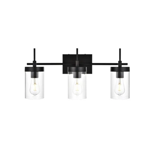Living District Benny 3-Light Iron & Glass Bath Sconce in Black/Clear - Picture 2 of 6
