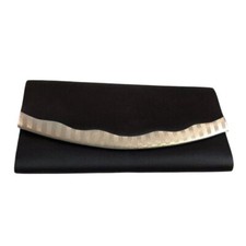 Vintage Black Satin Evening Bag With Silver Chain Made in Hong Kong