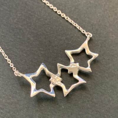 Tiffany & Co Sterling Silver Triple Open Star Pendant Necklace