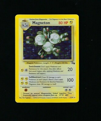 holographic magneton pokemon card 11/62 HOLO Rare Base Set Unlimited Edition 1999 WOTC defender is now Paralyzed Magneton HP100 2024 Reverse Holo