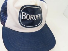 BORDEN Made in USA VTG 80s Baseball Hat Cap Mesh Blue White Advertising AS IS