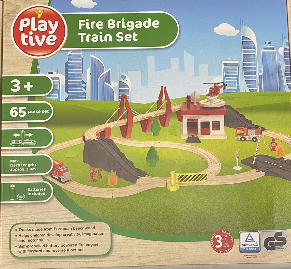 Play tive Fire Brigade Train Set 65 Piece Battery Operated Childrens Play  Learn