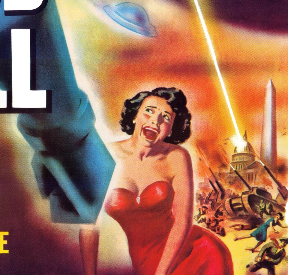 O DIA EM QUE A TERRA PAROU (1951) ENORME 41"x79" pôster restaurado de filme de ficção científica! - Imagem 3 de 4