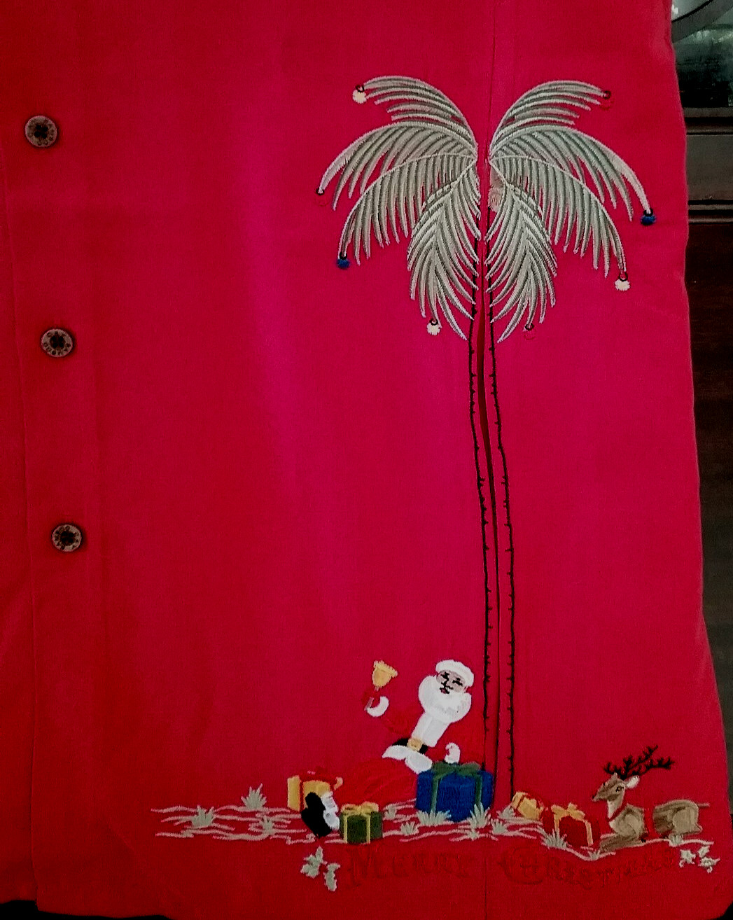 BAMBOO CAY Men's Hawaiian Christmas Red Santa's Presents with Reindeer Shirts