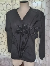 Miss Joann California 1980's Sequin Shoulder Pads Sweater Vintage Small