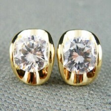 3Ct Lab Created Diamond Push Back Solitaire Stud Earrings 14K Yellow Gold Over