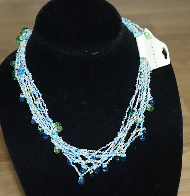NEW Vintage Miriam Haskell Multi-Strand Beaded Blue Bead Chain Necklace 21''