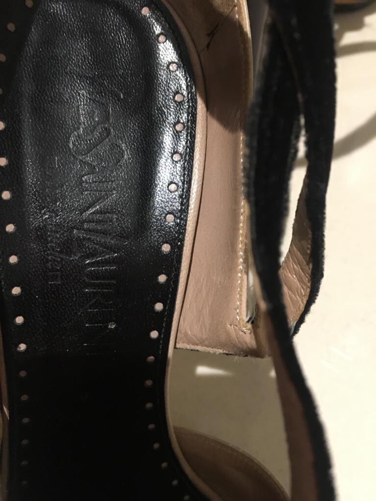 Sandali YSL Saint Laurent beige pelle velluto nero tacchi taglia 38