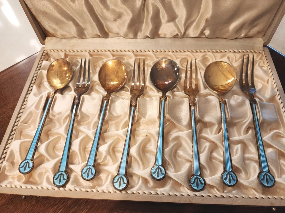 Vintage David Andersen Norway Sterling Silver & Enamel Fork & Spoon Set - Image 4 of 4