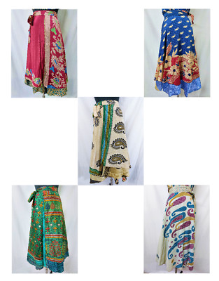 Long wrap skirt gypsy maxi Wrap Skirt reversible bohemian chic vintage sari wrap