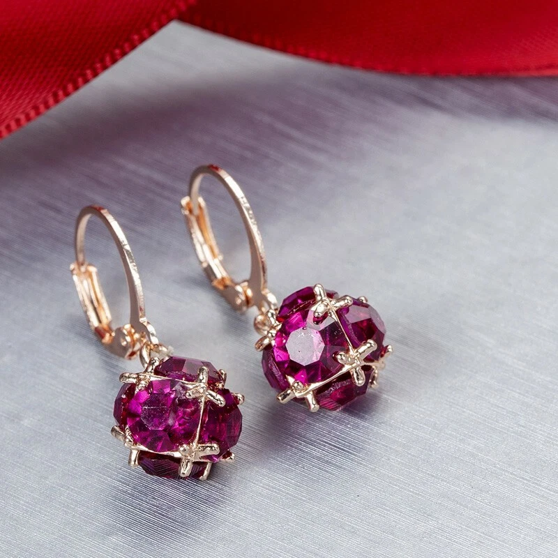 Pendientes de gancho colgantes de oro rosa con piedras preciosas de kuncita rosa brillante regalos navideños Foto 3 de 4