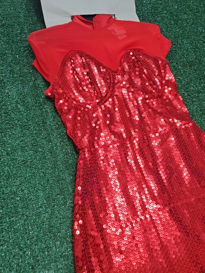 Disfraz Disfraz Mujer Pequeño (4-6) Lentejuelas Rojas Diablo Vestido Cinturón Cola Diadema Foto 4 de 4