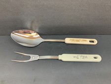 Large Spoon and Fork Serving Size Stainless Steel with Plastic Handles