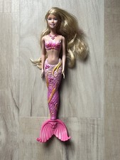2007 Mattel Barbie Mermaid Doll Blonde Pink Tail Fantasy Series with fish
