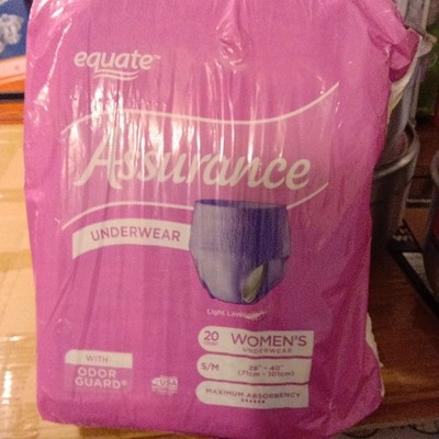 Equate Assurance Incontinence Pants Maximum Absorbency Odor Guard S/M 20 Ct