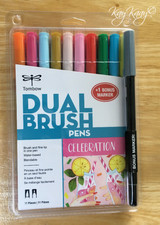 New TOMBOW 11pc Dual Brush Pen Set - CELEBRATION  Bonus Marker 72451