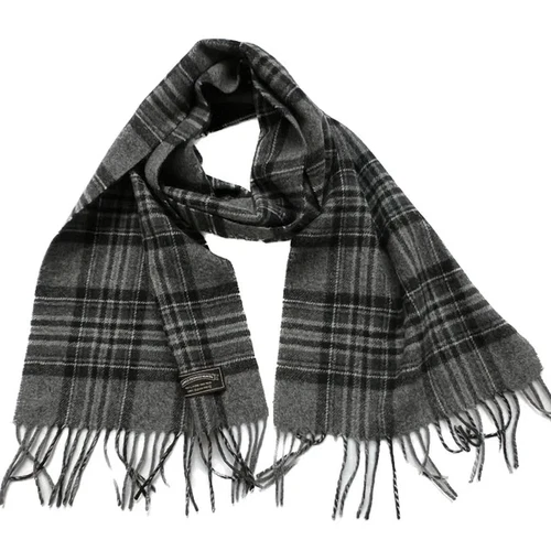 James Pringle Scarf 100% Pure New Wool Black Gray Plaid Rectangle 11" x 60"