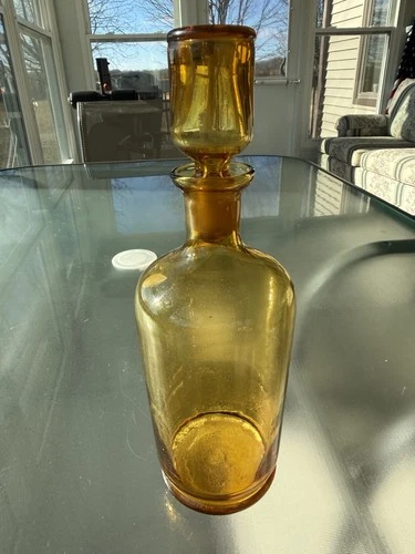 Vintage Blenko Amber Blown Glass Decanter with Stopper